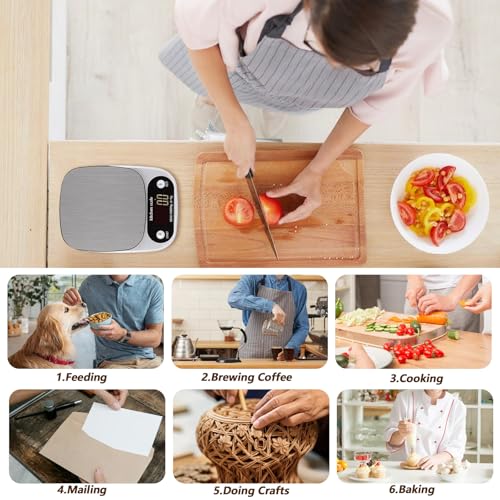 Kitchen Scales,Food Scale with Stainless Steel Platform,Precision 0.1g, Max 11Ib,USB Rechargeable Kitchen Scale,IPX6 Waterproof Digital Food Weighing Scales for Cooking, Baking,Weight Loss
