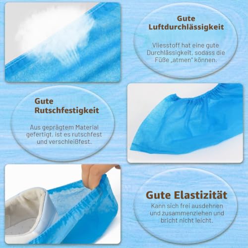Disposable Shoe Covers, Pack of 100 (50 Pairs), Non-Slip Covers, Non-Woven Fabric Covers for Indoor and Outdoor Use (Blue)