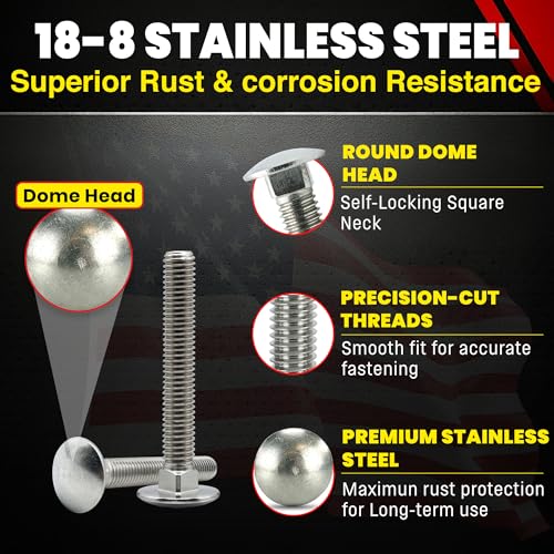 Chenango Supply 3/8-16 x 3 Stainless Carriage Bolts 3/8-16x3"(25pcs)