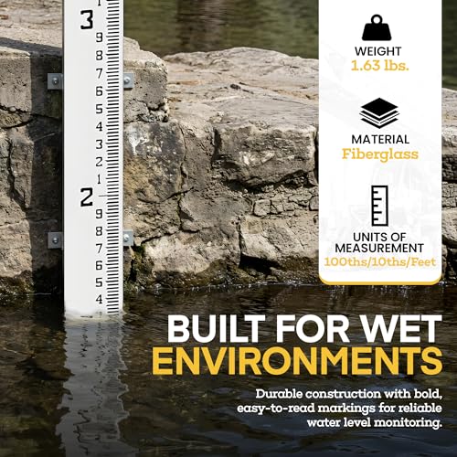 AdirPro 4" Wide Stream Gauge - Heavy Duty Gauge - All Weather Guage (100ths/10ths/feet) (4-8') 4" Wide, 4-8 ft (10ths)