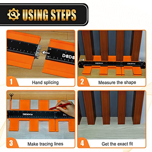 DODOWIN 10+5 Inch Connectable Contour Gauge with Lock, Extended Profile Duplicator Tool for Flooring, Tile, Laminate & Woodworking, Shape Outline Gauge, Father’s Day Gifts for Dad Men Husband Orange-15 In.