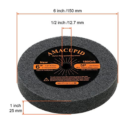 Deburring Wheel Brushed Buffing Wheels. For Bench Grinding Polishing Machine. Polishing Stainless Steel Copper and Aluminum. 6 inch Diameter,1/2 inch Arbor,1 inch Thickness,180 Grit.