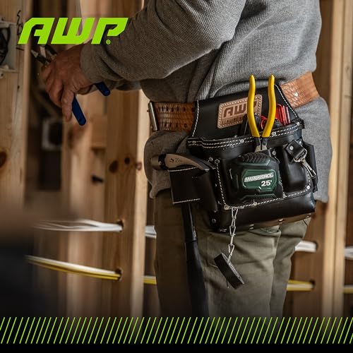 AWP Oil-Tan Leather Electrician Tool Pouch 1LL-526-2, Brown & McGuire-Nicholas Men's Standard 2 3/4" inch Oil Tanned Leather Tool Work Belt for 29"-46" Waist, Dark Brown, 3" Tool Pouch+ Apparel Belt,90605