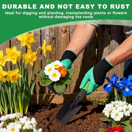 Gardening Tool, 3 Pack Lightweight Heavy Duty Spade Shovel, Garden Tools and Hand Rake with Soft Rubber Non-Slip Handle, for Gardenging Planting Weeding Digging, Green ﻿