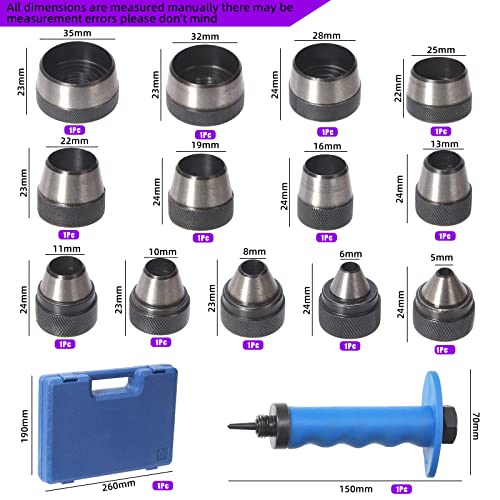 Swpeet 14Pcs 14 in 1 Gasket Hollow Punch Kit - Leather, Plastic & Rubber Punch Set with Storage Case