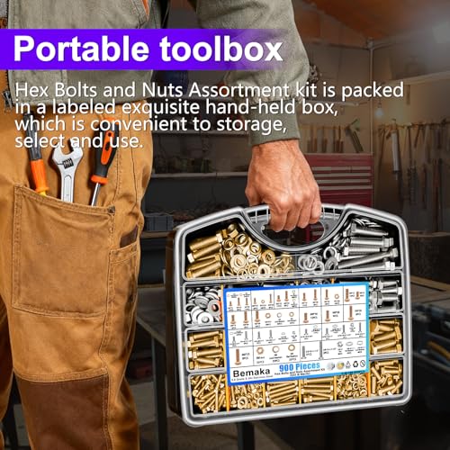 Nuts and Bolts Assortment Kit, 304 Stainless Steel Bolts 8 Sizes #6-32#8-32#10-24 Phillips Pan Head Machine Screws + 900Pcs Nuts and Bolts Assortment Kit, Hex Bolts and Nuts Kit