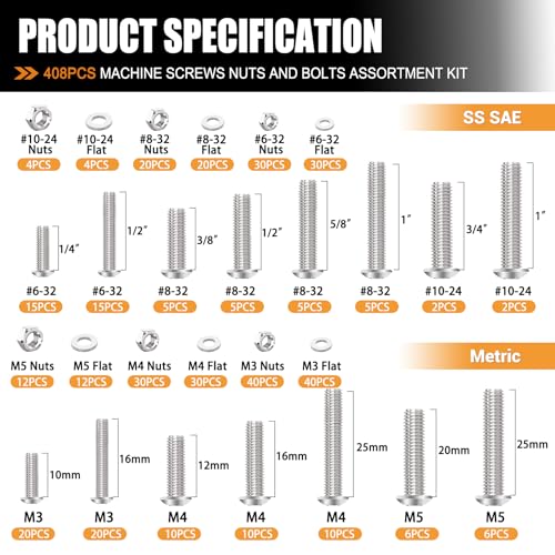 mankk 1015PCS M3 Screws Kit and 408PCS Machine Screws Nuts and Bolts