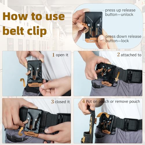 MELOTOUGH Small Tool Pouch with Quick Release Belt Clip,Clip On Tool Belt Pouch with Electrician Tapemeasure Clip,Knee Pads for Work,Construction,Flooring,Gardening-Comfortable and Flexible