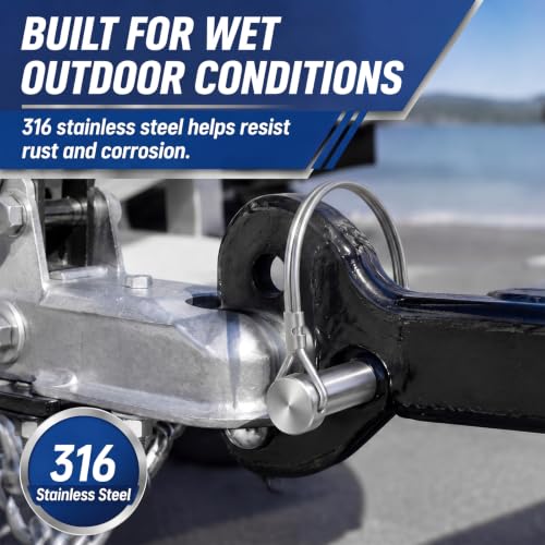 Hicarer 10 Pack 1/4" X 1.97"（6.3mm X 50mm） Safety Coupler Pins, Trailer Coupler Pin, 316 Stainless Steel Trailers Hitch Pin Heavy Duty Trailer Latch Pins with Wire Retainer for Boat Farm Equipment 1/4" X 1.97"（6.3mm X 50mm）