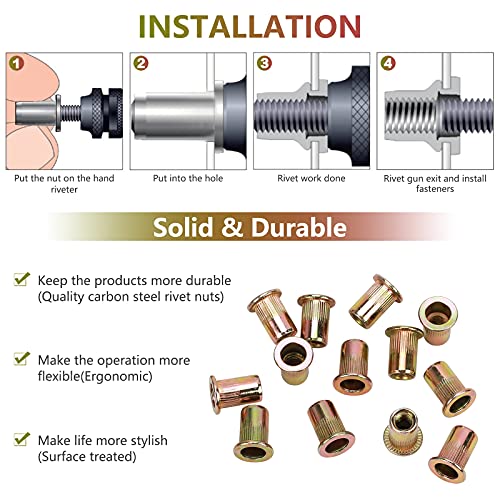 100pcs M6 Rivet Nuts, M6 Flat Head Rivnut Threaded Insert Nuts with Knurled Body, Metric Zinc Plated Carbon Steel Insert Nutsert for Automotive, Furniture, Decoration Brand: PRECIHW (Pack of 2) M6 (Pack of 2)