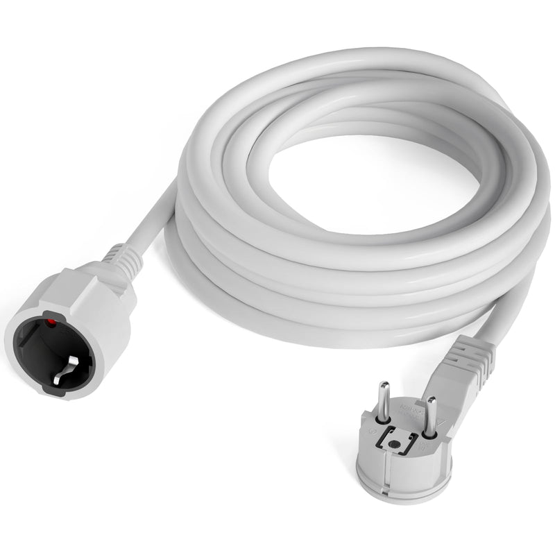 hb-digital 5 m Power Extension Cable with Angled Flat Plug CEE 7/7 to Protective Contact Coupling CEE 7/3 - H05VV-F 3 x 1.5 mm² - IP22 - White