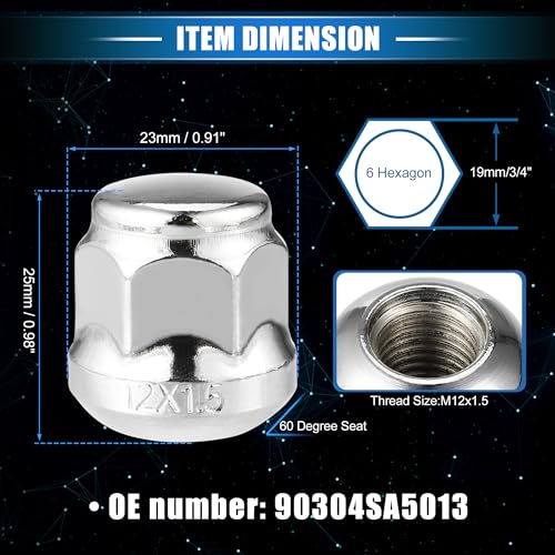 20 Pcs Wheel Lug Nuts Compatible for Honda Accord Civic, Durable Chorme Plated M12x1.5 Carbon Steel Silver Tone Tire Lugnuts 20