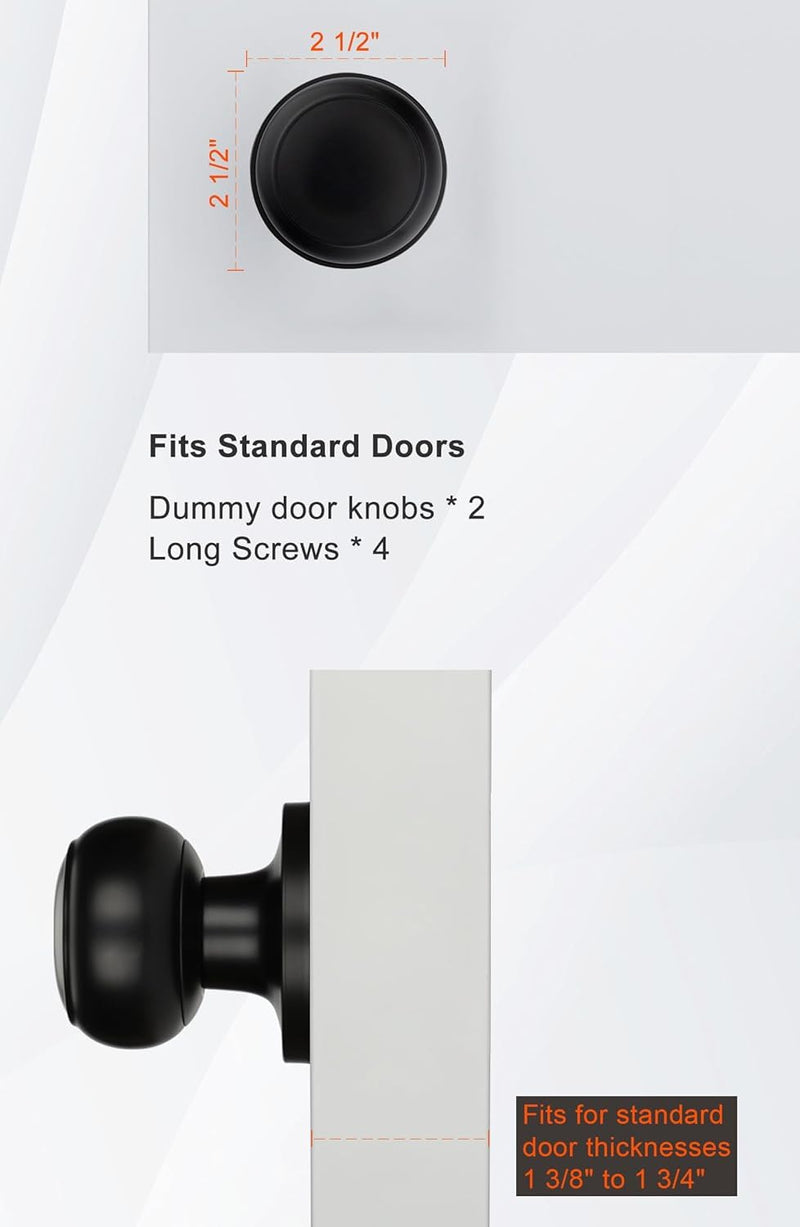 Haidms 3 Pack Black Dummy Door Knobs, Half Matte Black No-Turning Dummy Closet Doors Single-Sided Door Locks (6 Pieces/3 Pairs)