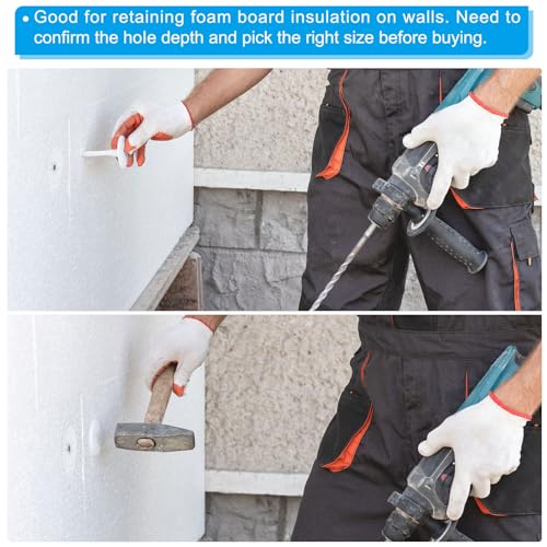 PATIKIL 82mm Perforated Insulation Pins, 50 Pack Insulating Nails Wall Plug Plastic Expansion Bolt for Fixing Foam Boards to Masonry Wall or Ceiling
