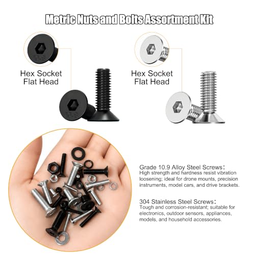 ZTF 3440pcs Metric Screw Assortment Kit, M2 M3 M4 M5 Machine Screws Flat Head ss+black 3440Pcs