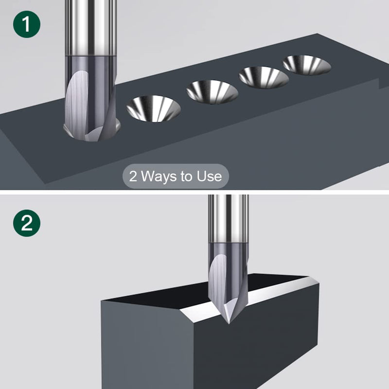 ASNOMY 4 pieces solid carbide chamfer cutter 3 flutes V groove cutter 60 degree and 90 degree CNC milling cutter end mill with TiAlN coating for machine tools and chamfering 4 pieces 4mm & 6mm, 60° & 90° angle