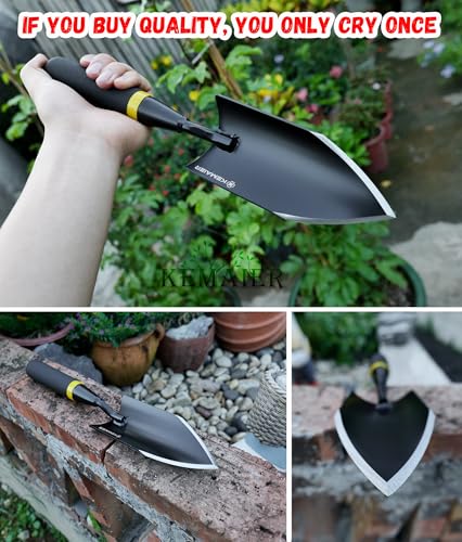 2-Piece Heavy Duty Garden Trowel Set - Carbon Steel & Serrated Stainless Steel Hand Shovels - Ergonomic Rubberized Handle Kit for Digging, Weeding, Transplanting & Bulb Planting (2 Items)