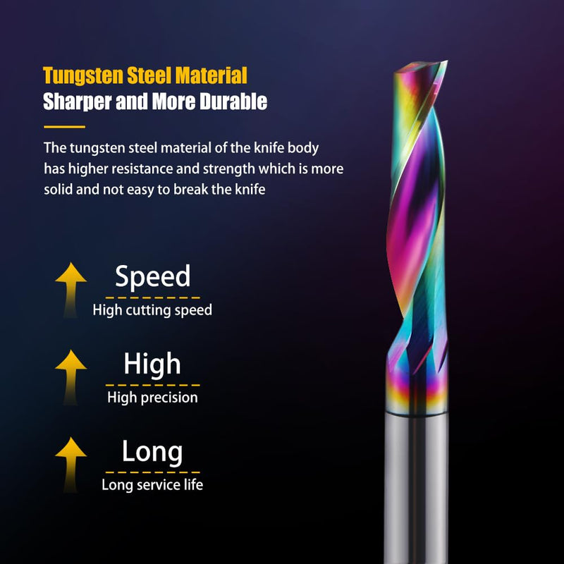 EU_HOZLY Single Groove CNC Router 1/8" Shank 1/8" Cutting Diameter 15mm (0.59") Cutting Length Solid Carbide End Mill DLC Coating Cutter for Aluminum 10 Pack