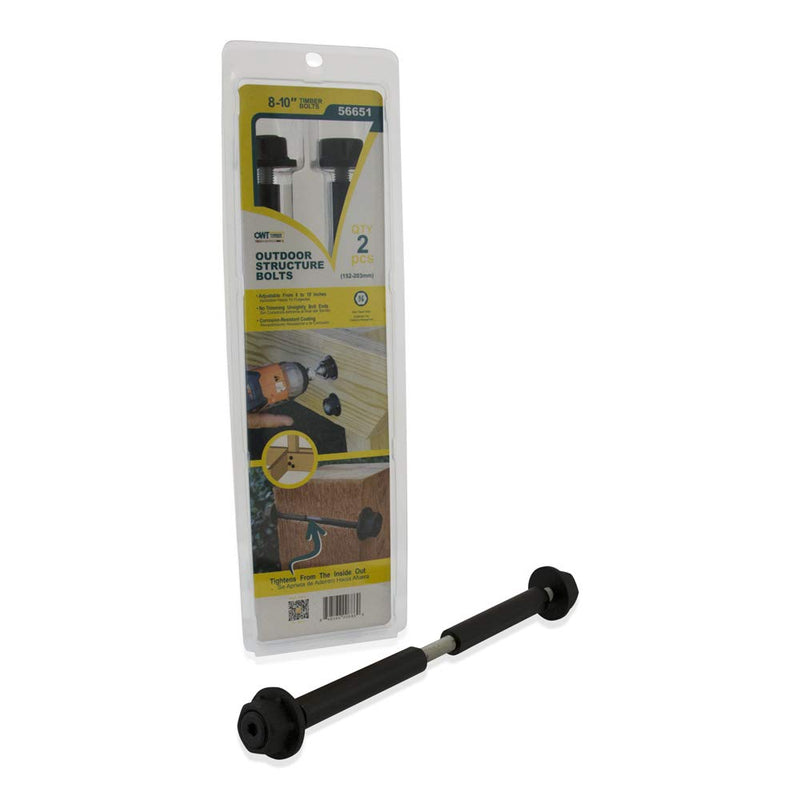 OZCO 2 Pcs OWT Timber Bolts 3/4" x 8–10" | Adjustable Structural Wood Bolts for Pergola, Deck, Beam and Outdoor Wood Structures | Powder-Coated Steel Hardware 3/4" x 8"-10" 2 Pack