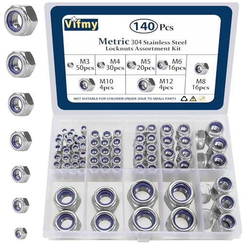 150 PCS SAE Hex Nuts Assortment Kit and 140 PCS Metric Nylon Insert Lock Nuts Assortment Kit,304 Stainless Steel