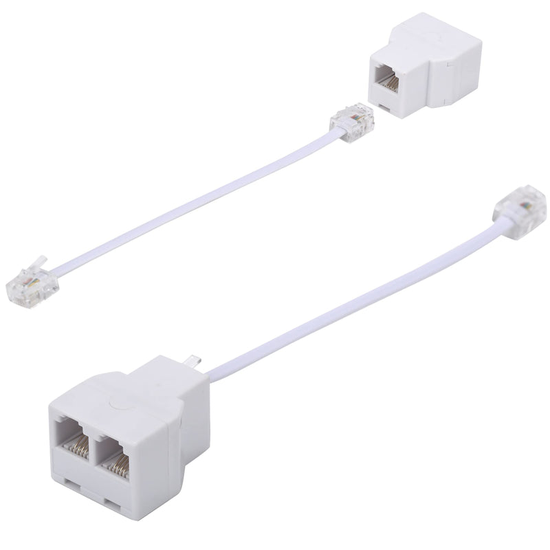 LanSenSu Phone Line Splitter,Telephone Splitter,with RJ11 6P4C Plugs,Suitable for Telephone,Fax Machine,White 2-Pack 2Pack-White White