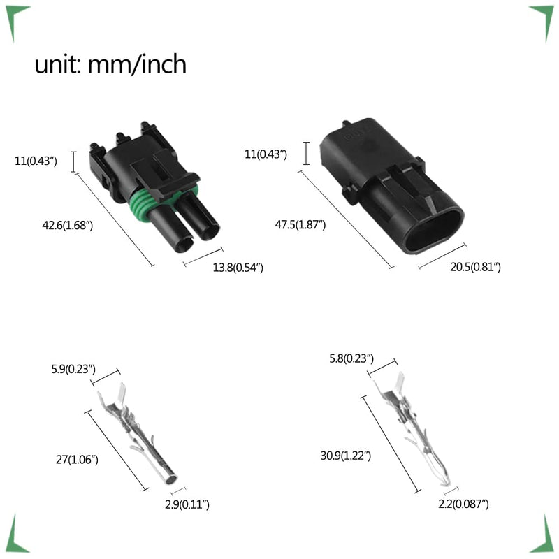 MUYI 10 Kit 2 Pin Waterproof Connector for 20-14 AWG Wire Harness 2.5mm Series Automotive Electrical Plugs with Replacement Terminal Pins Sockets and Spudger 2 pin way