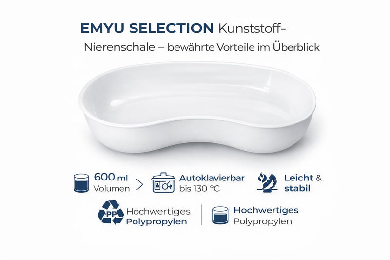 Plastic Kidney Bowl 600ml (Set of 2) - Autoclavable up to 130°C - Lightweight & Durable Polypropylene Medical Bowl - White Reusable (Pack of 2)