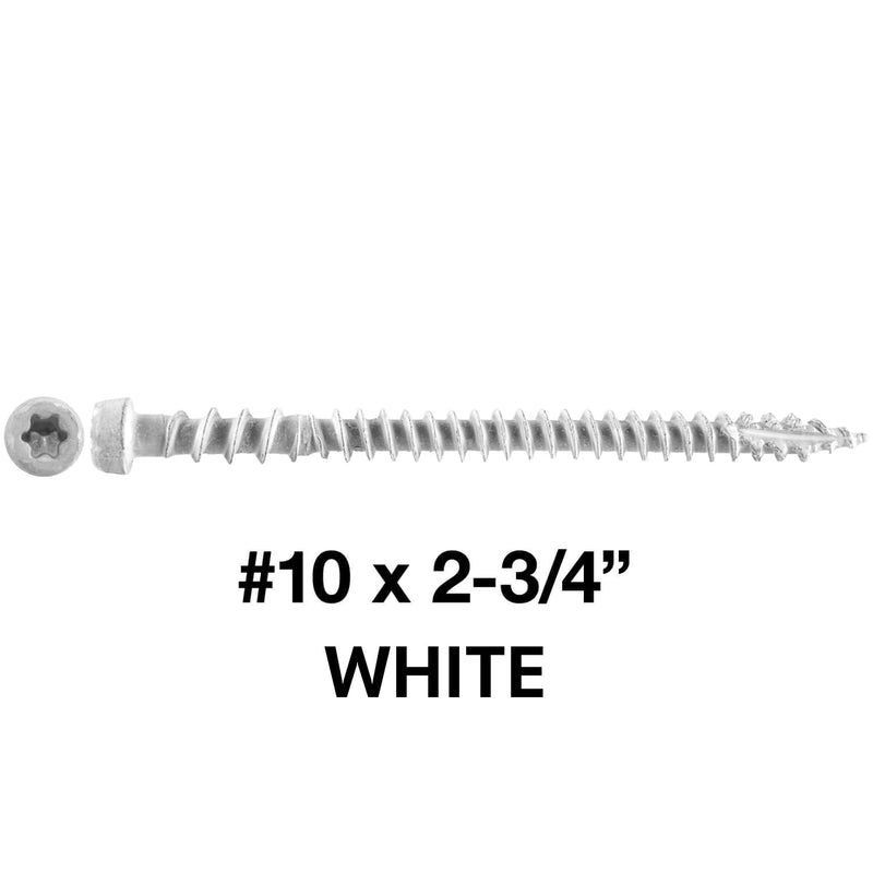 Jake Sales #10 x 2-3/4" White Composite Decking Exterior Coated Wood Screw Torx/Star Drive Head - AQC Lumber Compatible (1 Pound ~85 Screws) WHITE - 1 POUND ~ 75 Screws