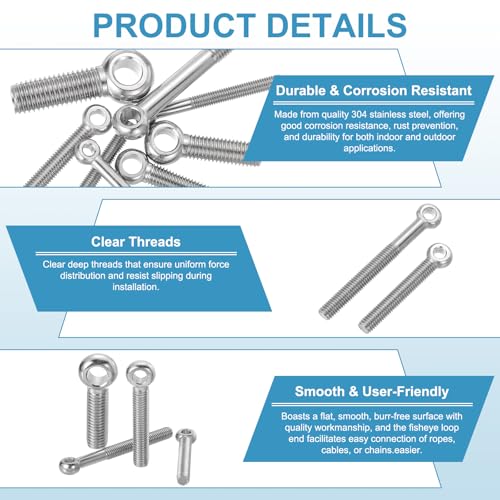 PATIKIL 2 Pcs M20x120mm Shoulder Swing Lifting Eye Bolt, 304 Stainless Steel Metric Half Tooth Thread Fisheye Eye Slip Hole Screw Rigging Bolt Metal Fasteners Screws, Silver Tone