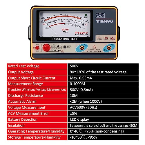Insulation Meter, Digital Ohmmeter Handheld 500V Voltage Tester for Electrical Equipment Testing with AC Voltage Measurement and Wide Range up to 1000MΩ