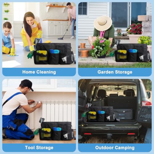 Large Cleaning Caddy Organizer, Adj Straps & Board Dividers Black Large