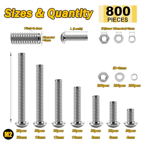 Mywish 800Pcs Button Head Socket Cap M2 Metric Screws Assortment Kit & Mywish 900Pcs Socket Hex M3 M4 M5 M6 Metric Screws Nuts and Bolts Assortment, with Flat & Spring Lock Washers/Nuts/Hex Wrenches