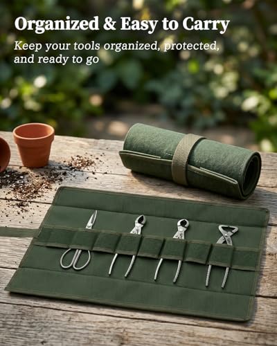 Bonsai Tool Kit 4PCS with Tool Roll Bag & Luxury Gift Box, Bonsai Tools Set 4-Piece Set