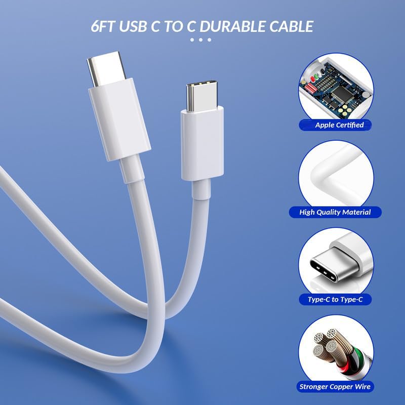 iPhone 15 Charger,Apple Charger Fast Charging,2Pack 40W Dual Port Power Delivery Apple Charging Block,2Pack 6FT USB C to C Fast Charger Cable,USB C Charger for iPhone 15/15 Pro/iPad Pro/iPad Air/Mini