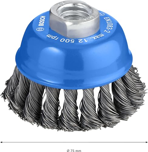 Bosch 1 x PRO Steel Longlife Cup Brush, Braided Wire for Small Angle Grinders and M14 Thread (for Steel, Diameter 75 mm, Professional Accessories Small Angle Grinder) (Pack of 2) 75 x 0.5 mm (Packung mit 2)