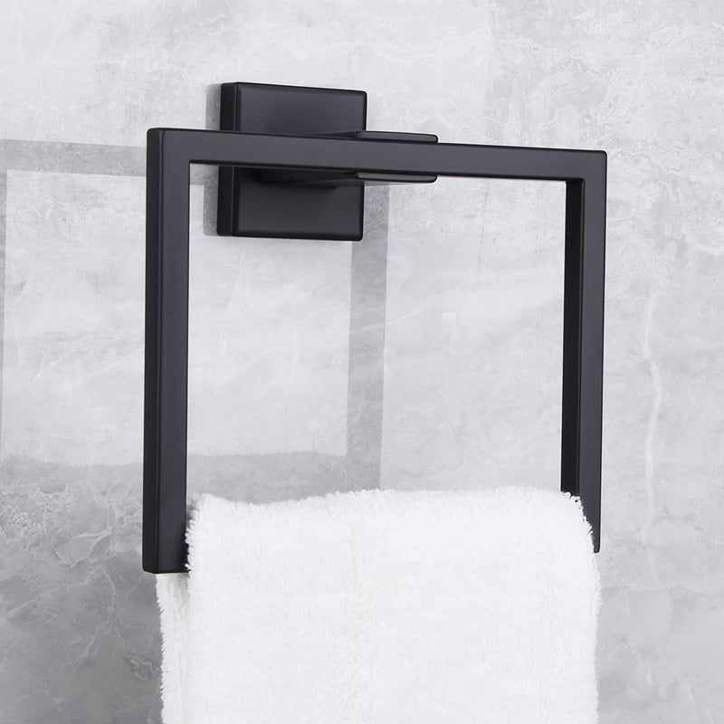 Matte Black Hand Towel Holder for Bathroom SUS 304 Stainless Steel Towel Ring Simple Square Towel Hanger Heavy Duty Hand Towel Racks Wall Mount