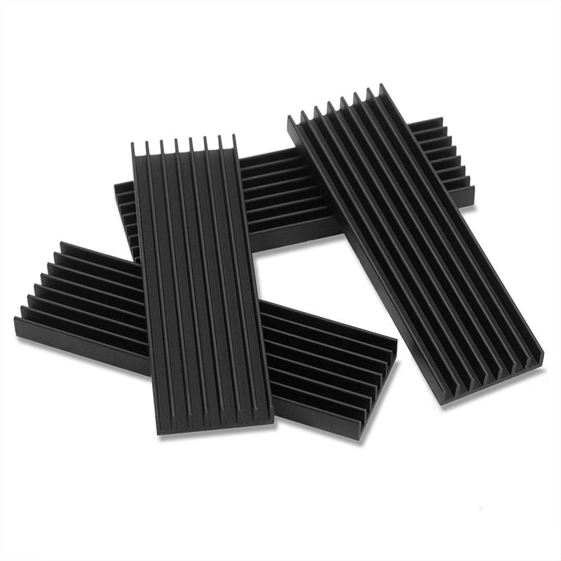 Akuoly Set of 4 Aluminium Heatsink PC Cooling Fins Cooler Set Heatsink with Thermal Adhesive Tape 70 mm x 22 mm x 6 mm Black