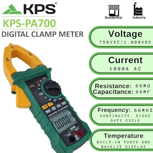KPS PA700 True RMS Digital Clamp Meter, 6000 Counts, NCV Detector