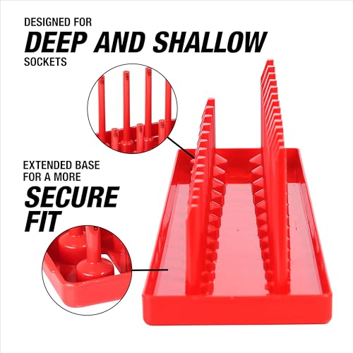 OEMTOOLS 22237 6-Pc SAE & Metric Socket Tray Set for Sizes 1/4", 3/8”, 1/2" Red and Blue