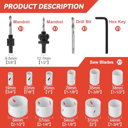 17PCS Bi-Metal Hole Saw Kit, for Cutting Metal, PVC, Plastic, and Drywall White 17Pcs