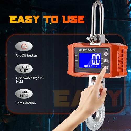 CGOLDENWALL Digital Crane Scale 2200lb Hanging Scale with Switchable kg/lb Display - ideal for Farms, Hunting and Livestock 1000kg
