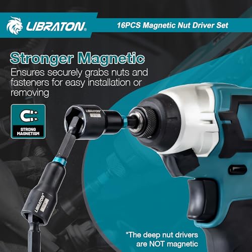 LIBRATON Magnetic Nut Driver Set, 16PCs Impact Driver Bit Set, SAE