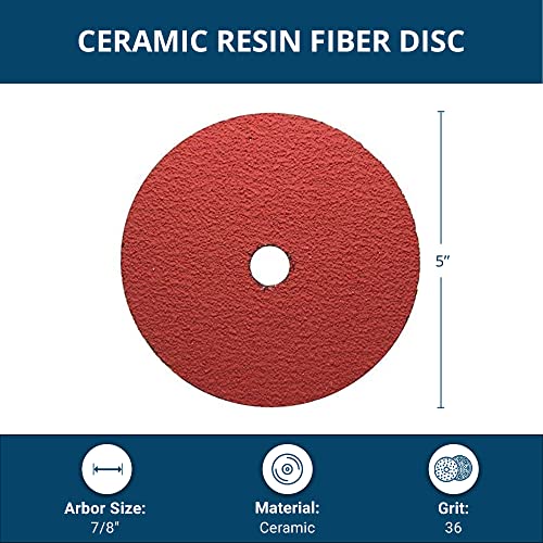 Benchmark Abrasives 5 Inch Sanding Discs Ceramic Resin Fiber Grinding Disc for Grinding, Stripping on Wood, Fiberglass, Steel, Metal, 7/8" Arbor Angle Grinder Sanding Disc, 25 Pack - 36 Grit
