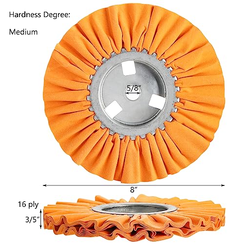 Hedume 4 Pcs Airway Buffing Wheel, 8" in Diameter 5/8" in Arbor Hole 16 Ply for Angle Grinder, 1 pcs White & 1 pcs Orange & 1 pcs Blue & 1 pcs Yellow