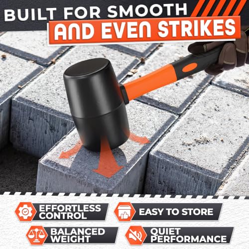 Rubber Mallet Hammer 32 Oz (2 lb), Soft Face Non-Marring Head Orange
