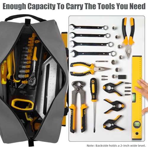 MELOTOUGH 16 Inch Tool Bag Canvas Tool Tote Bags with Zipper Heavy Duty Portable Tool Bag Organizer for Electrician,Plumbing,Technician,HVAC (Black+Blue+Grey)