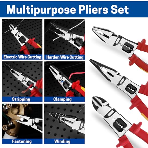 3 PCS Multifunctional Insulated Pliers Set with Tool Pouch