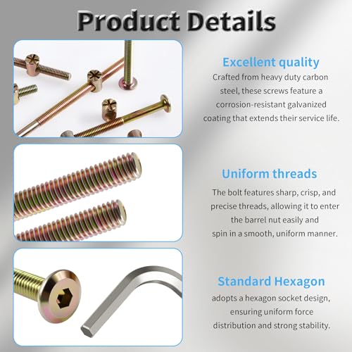 8 Pcs Furniture Bolts, Hex Socket Drive, M6 x 40mm M6x40mm