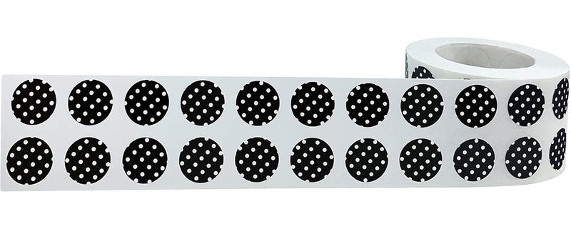 1/2" Inch Small Black Label with White Polka Dots, 1,000 Total Adhesive Stickers on a Roll for Efficient Inventory Management, Crafting Projects, and Organization in Offices, Schools, and Homes Black W White