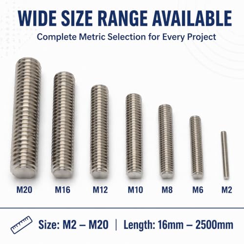 304 Stainless Steel Fully Threaded Rod, Metric All Thread Rod for HVAC, Construction, CNC, 3D Printer & DIY, Corrosion Resistant Threaded Bar, M8 x 300mm, 1.25mm Pitch, 4PCS
